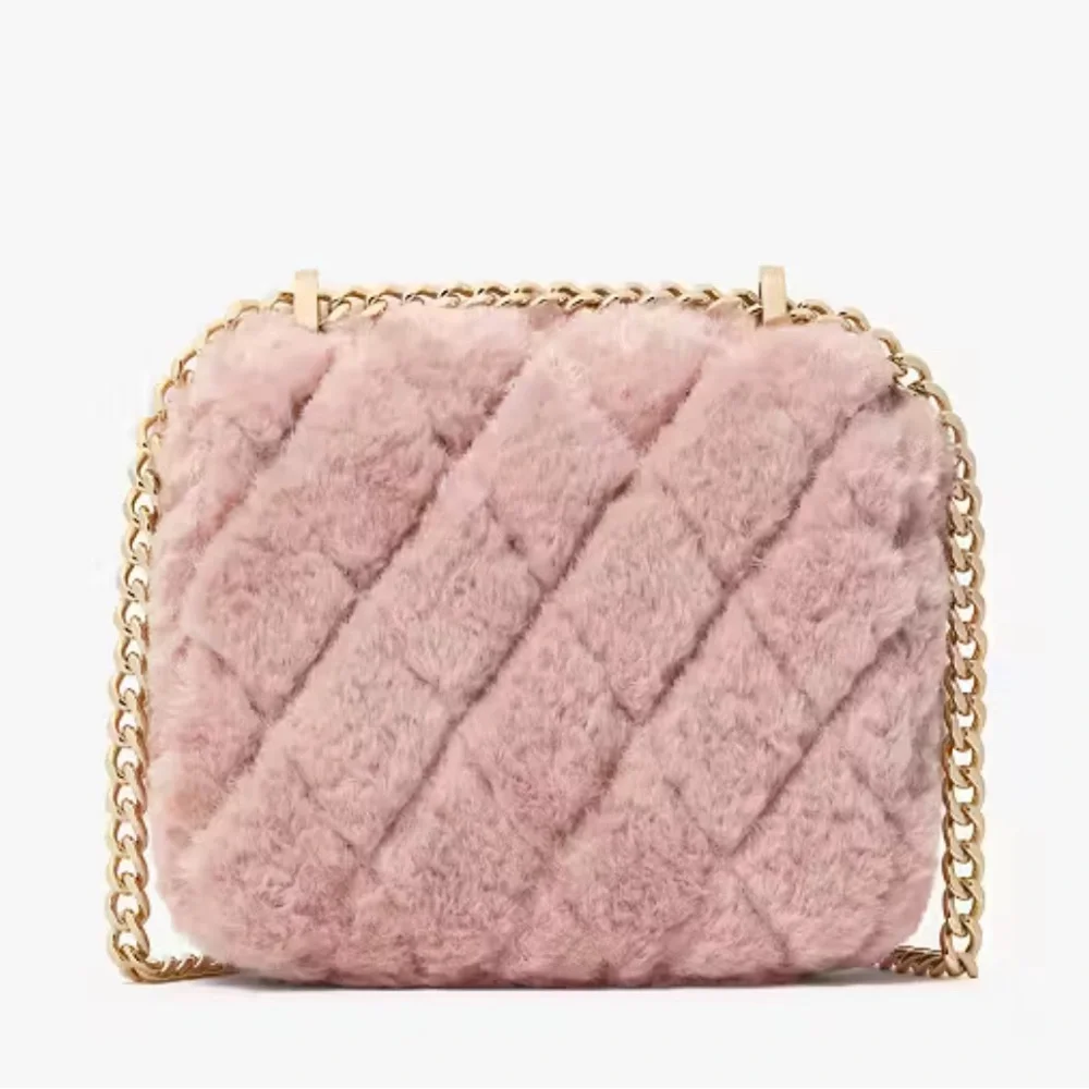 Kate Spade Carey Faux Fur Quilted Micro Flap Crossbody Rose Smoke